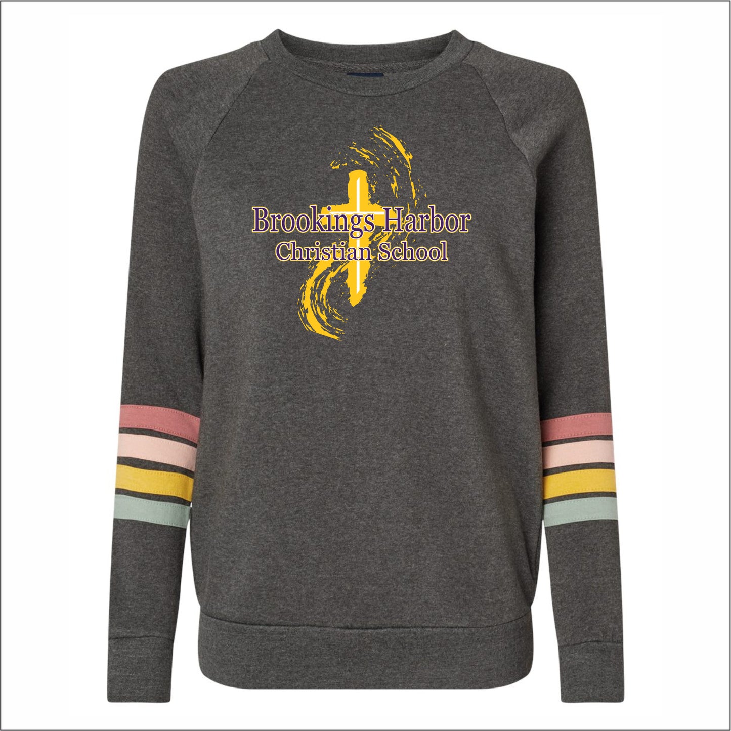 Brookings Harbor Christian Ladies Striped Sleeves Crewneck