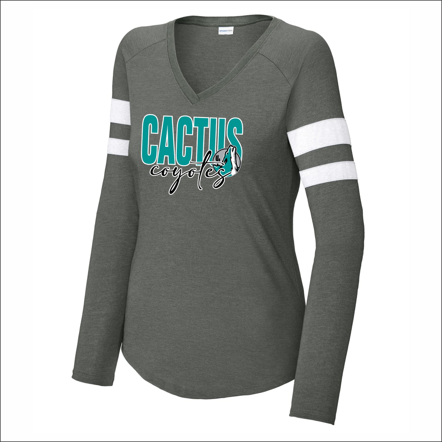 Cactus Magnet Academy Ladies Halftime Stripe Long Sleeve V-Neck Tee