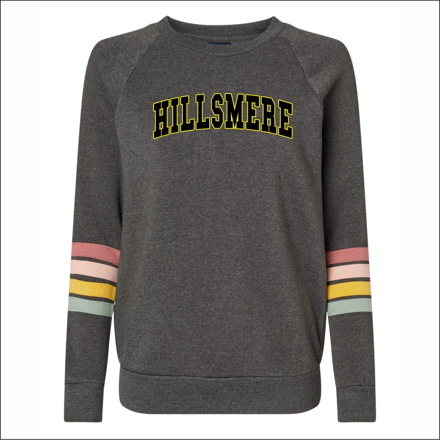 Hillsmere Elementary Ladies Striped Sleeves Crewneck Sweatshirt