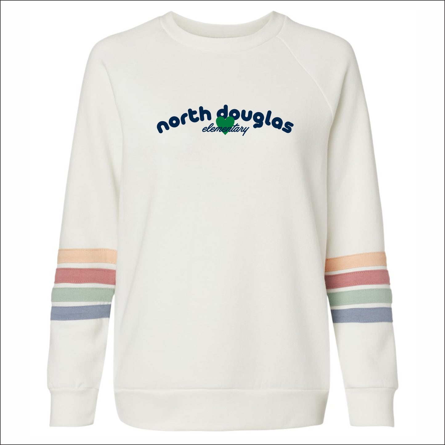 NDouglas Spiritwear Ladies Striped Sleeves Crewneck Sweatshirt