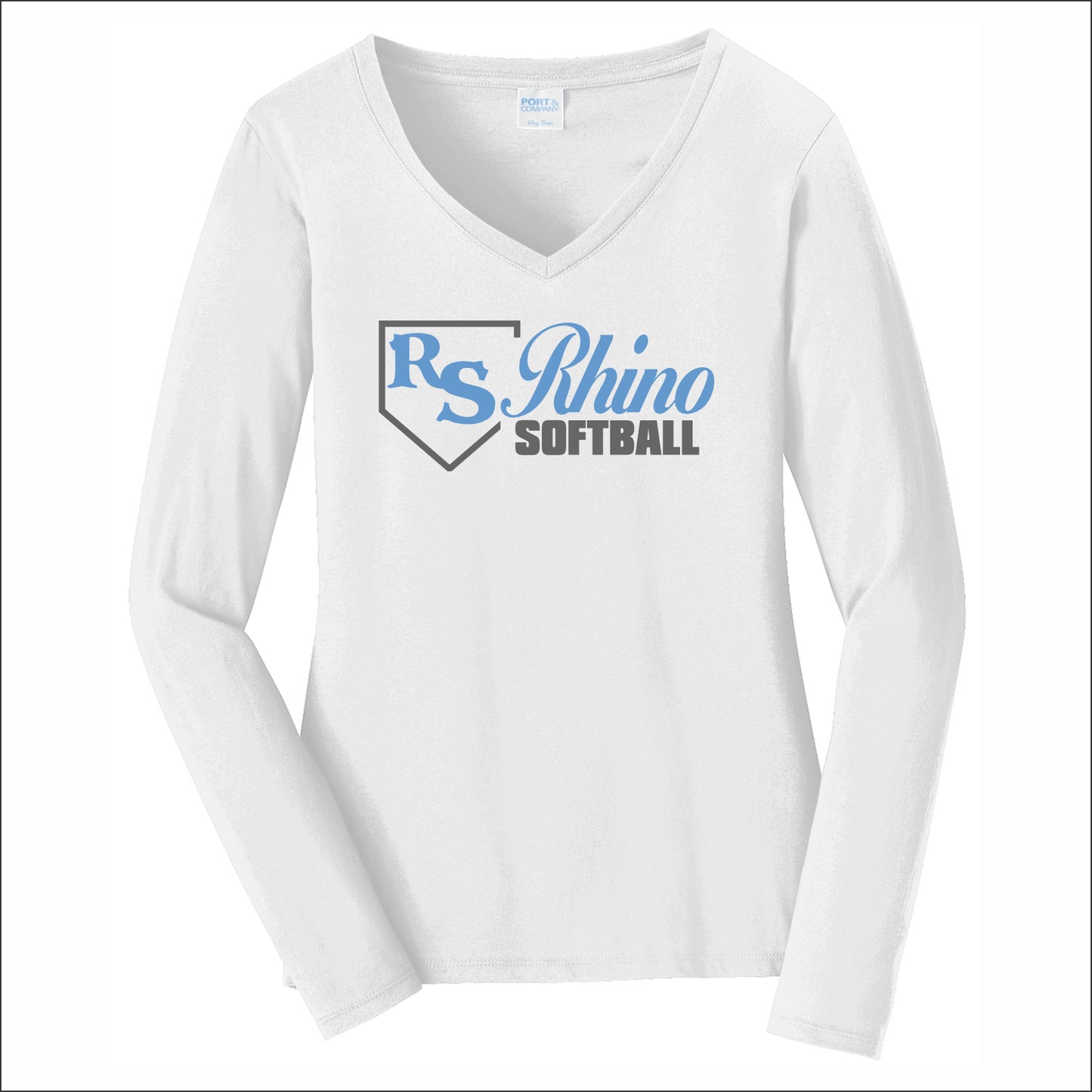 Rhino Softball Ladies Long Sleeve Fan Favorite V-Neck Tee - Design B