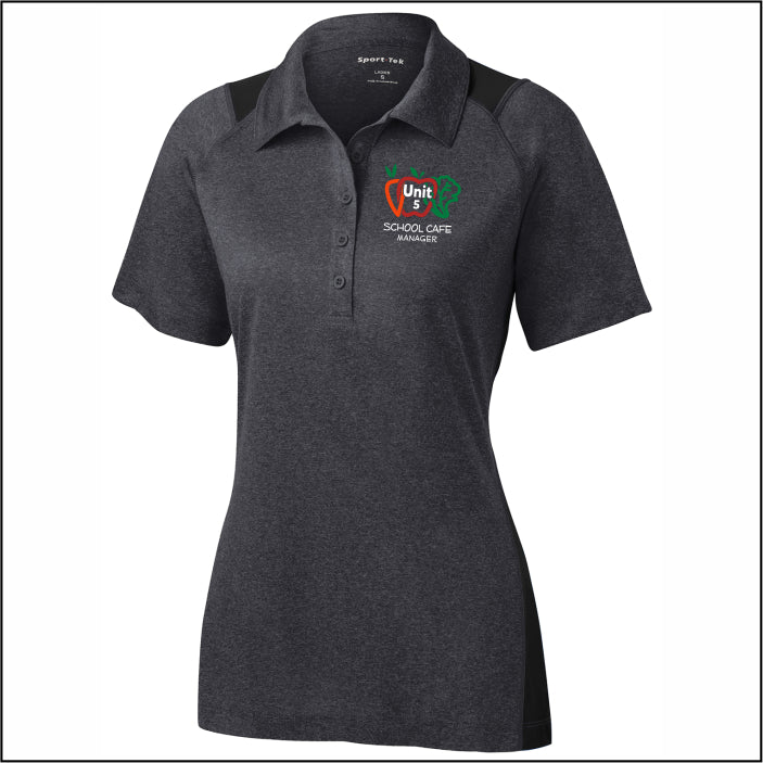 Unit 5 Food Service MANAGER Ladies Heather Colorblock Polo Shirt
