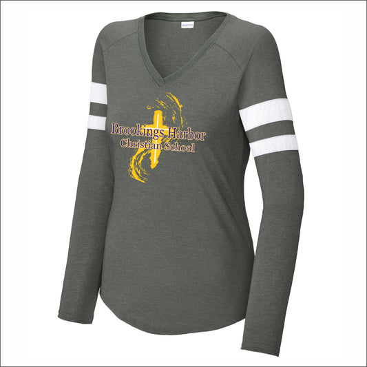 Brookings Harbor Christian Ladies Halftime Stripe Long Sleeve Tee