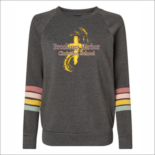Brookings Harbor Christian Ladies Striped Sleeves Crewneck