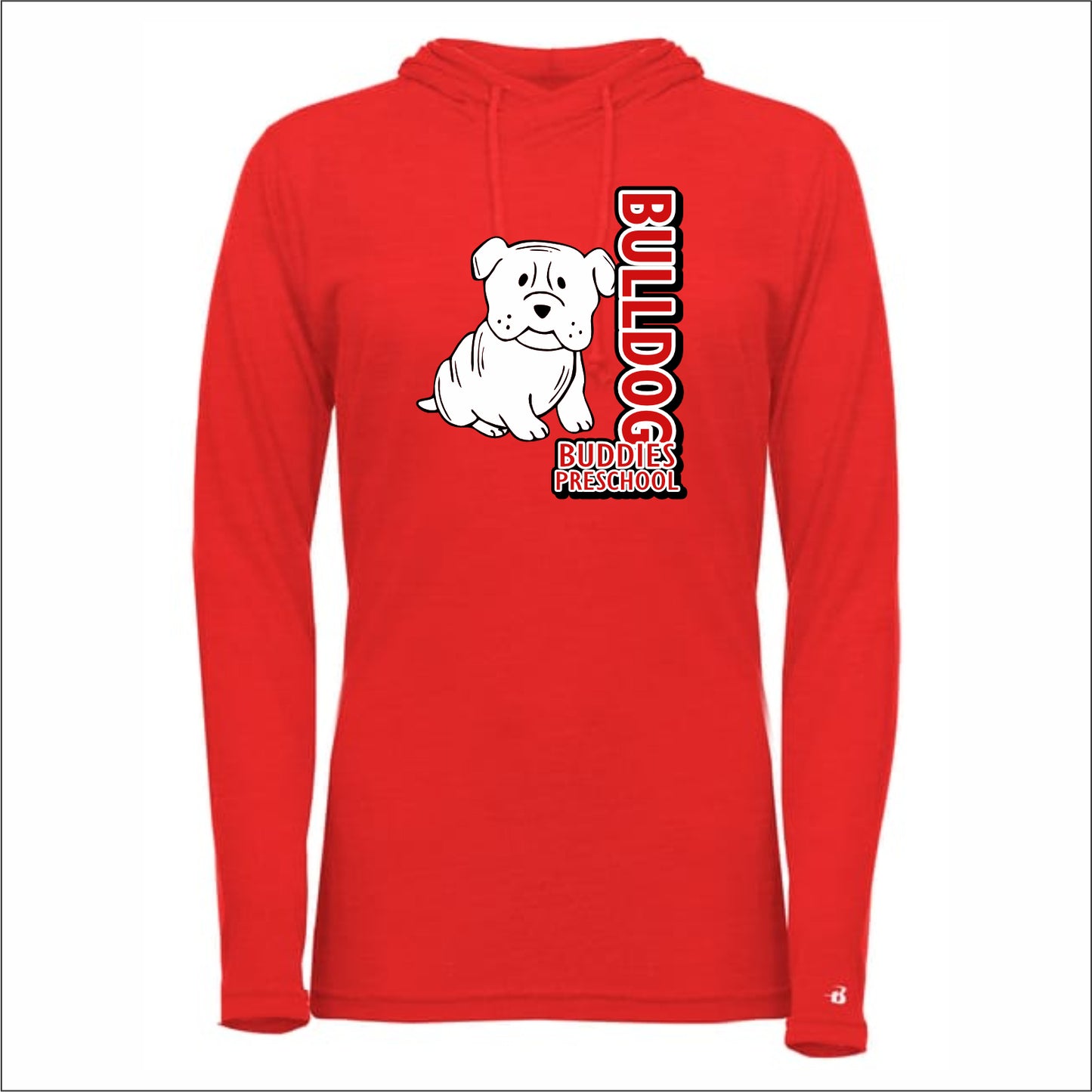 Bulldog Buddies Preschool Ladies Triblend Hooded Long Sleeve T - Des. A