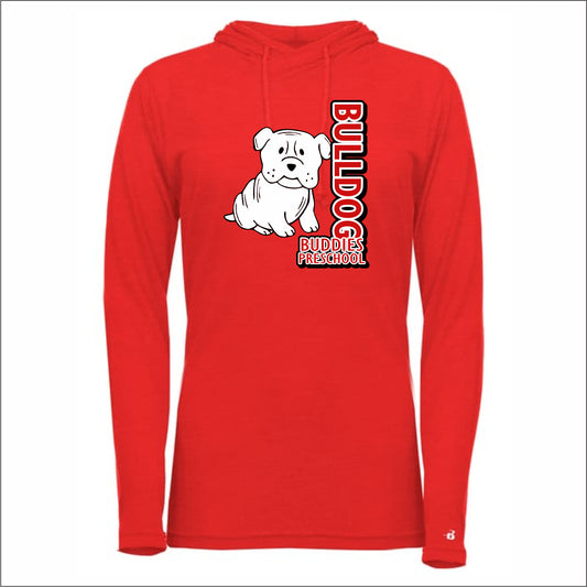 Bulldog Buddies Preschool Ladies Triblend Hooded Long Sleeve T - Des. A