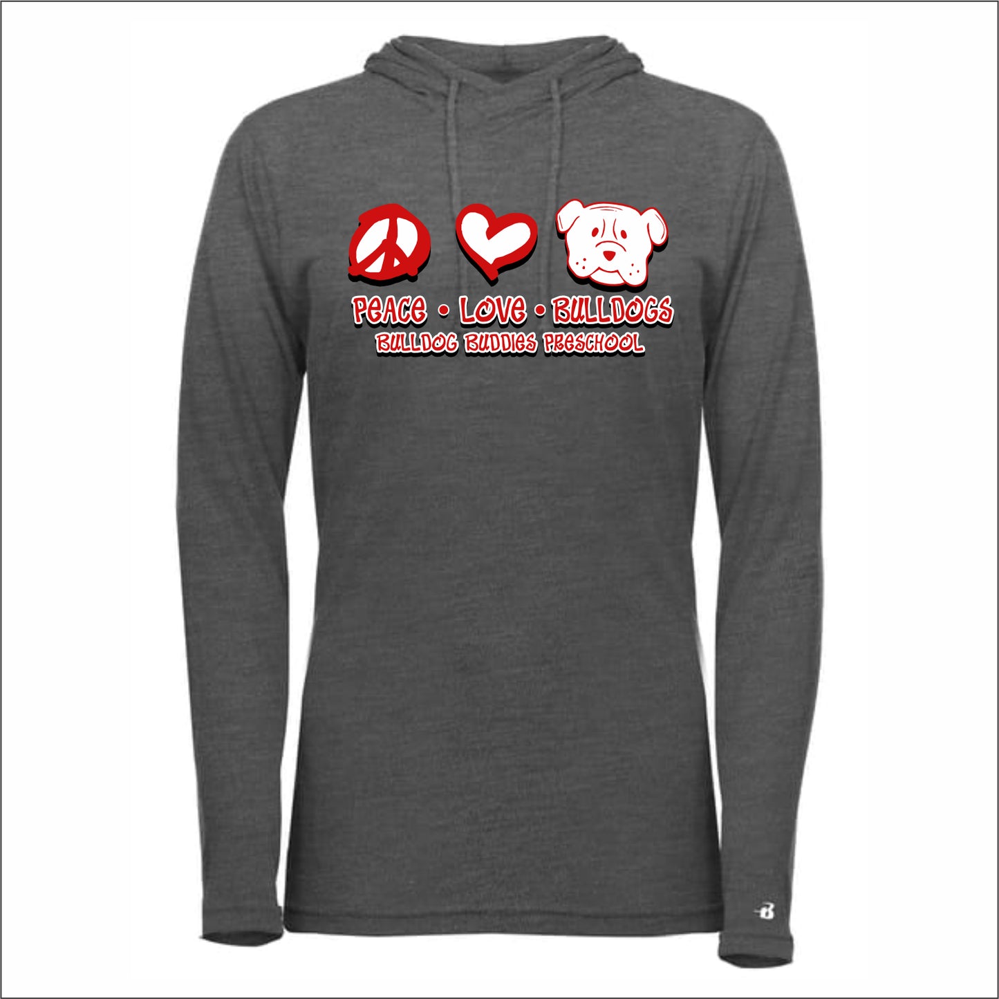 Bulldog Buddies Preschool Ladies Triblend Hooded Long Sleeve T - Des. B