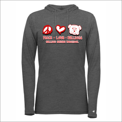 Bulldog Buddies Preschool Ladies Triblend Hooded Long Sleeve T - Des. B