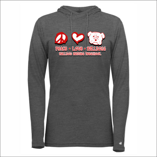 Bulldog Buddies Preschool Ladies Triblend Hooded Long Sleeve T - Des. B