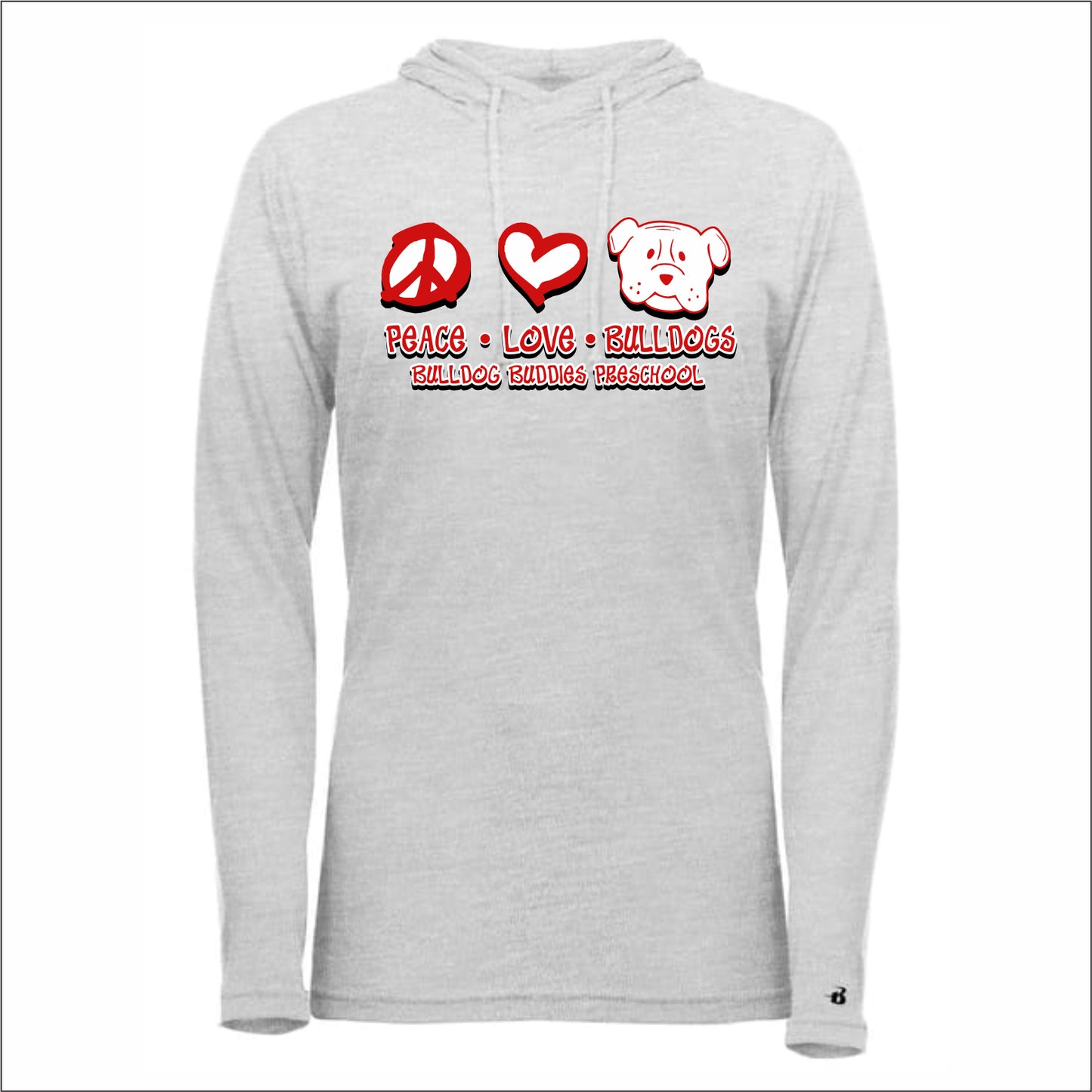 Bulldog Buddies Preschool Ladies Triblend Hooded Long Sleeve T - Des. B