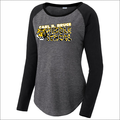 DISCONTINUED CBB Tigers Staff Ladies Tri-Blend Long Sleeve Raglan Tee