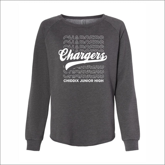Chiddix Spiritwear Ladies Wave Wash Crewneck Sweatshirt - Design B