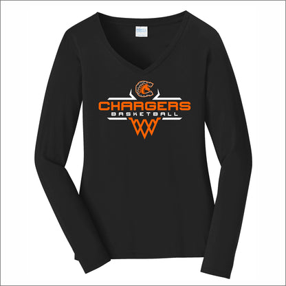 CJHS Boys Basketball Ladies Long Sleeve Fan Favorite V-Neck Tee