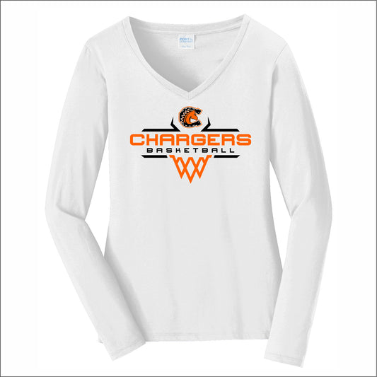 CJHS Boys Basketball Ladies Long Sleeve Fan Favorite V-Neck Tee
