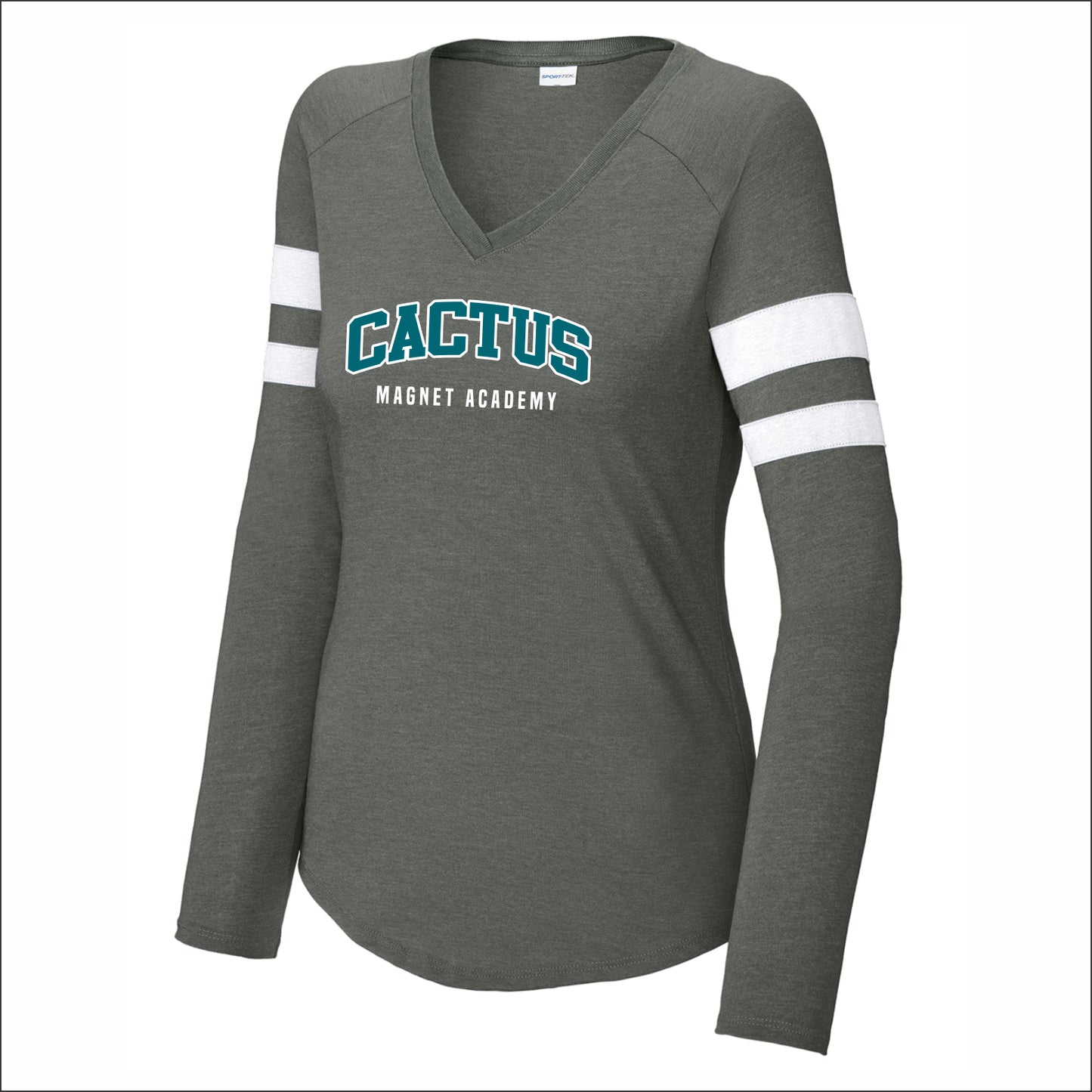 Cactus Magnet Academy Ladies Halftime Stripe Long Sleeve V-Neck Tee - Design A