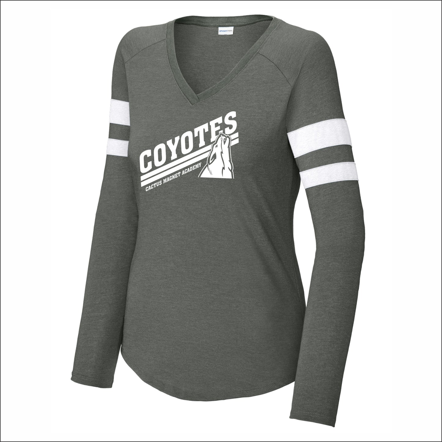 Cactus Magnet Academy Ladies Halftime Stripe Long Sleeve V-Neck Tee - Design B