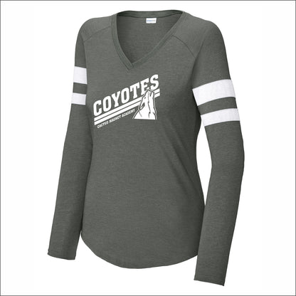 Cactus Magnet Academy Ladies Halftime Stripe Long Sleeve V-Neck Tee - Design B