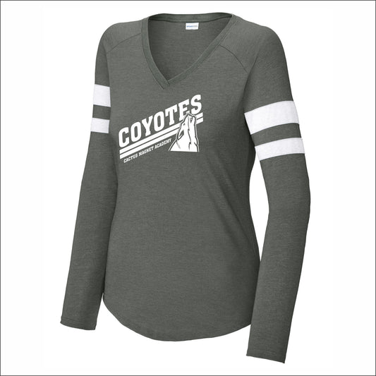 Cactus Magnet Academy Ladies Halftime Stripe Long Sleeve V-Neck Tee - Design B