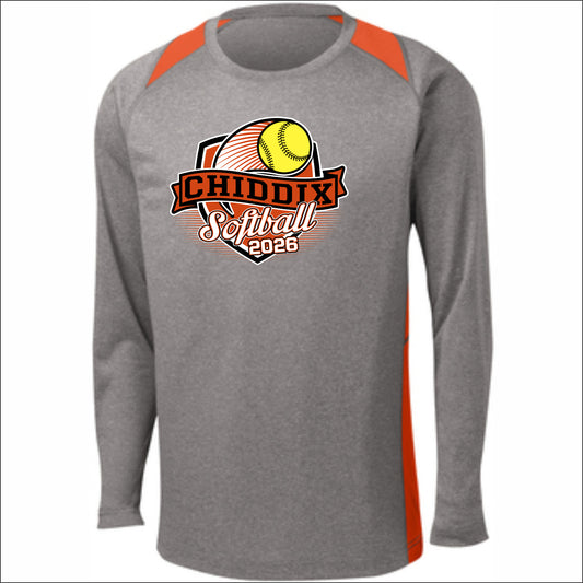 CJHS Softball Colorblock Heather Performance Long Slv Tee