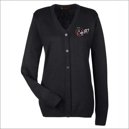 District 87 Cafe Ladies Pilbloc V-Neck Button Cardigan Sweater
