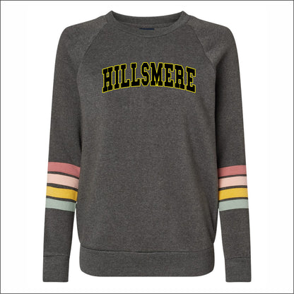 Hillsmere Elementary Ladies Striped Sleeves Crewneck Sweatshirt