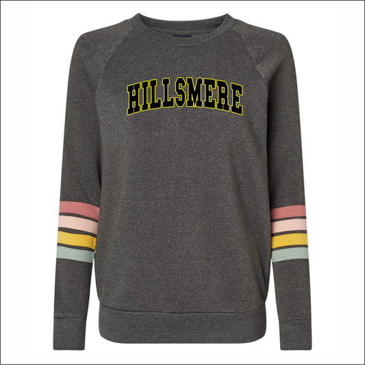 Hillsmere Elementary Ladies Striped Sleeves Crewneck Sweatshirt