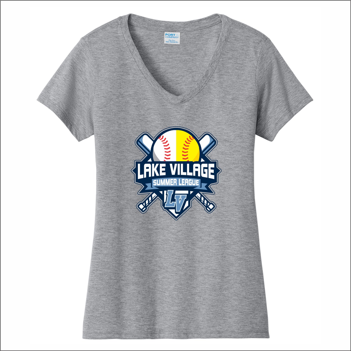 Lake Village Summer League Ladies Fan Favorite V-Neck Tee - Des.A