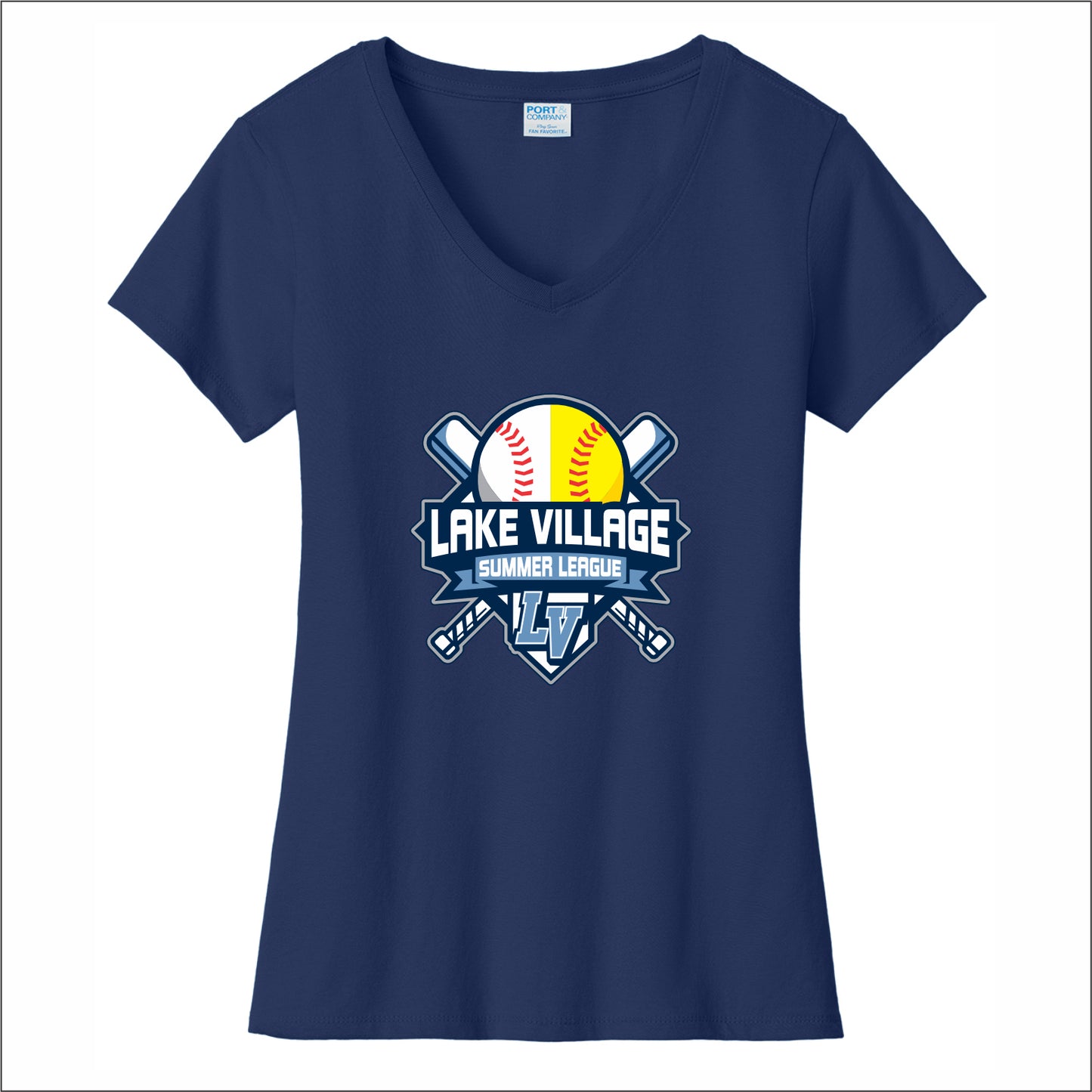 Lake Village Summer League Ladies Fan Favorite V-Neck Tee - Des.A