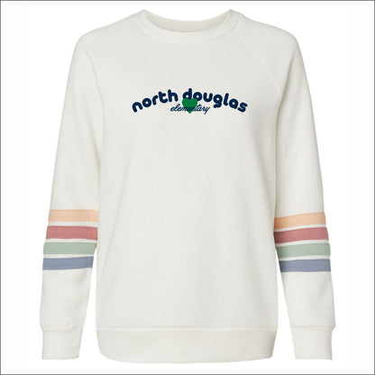 NDouglas Spiritwear Ladies Striped Sleeves Crewneck Sweatshirt