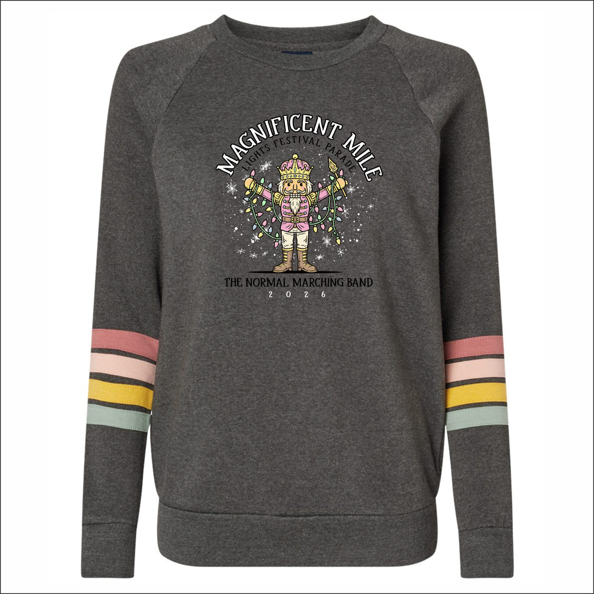 Normal Marching Band Ladies Striped Sleeves Crewneck Sweatshirt Magnificent Mile