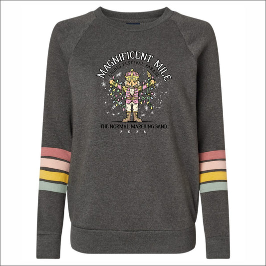 Normal Marching Band Ladies Striped Sleeves Crewneck Sweatshirt Magnificent Mile