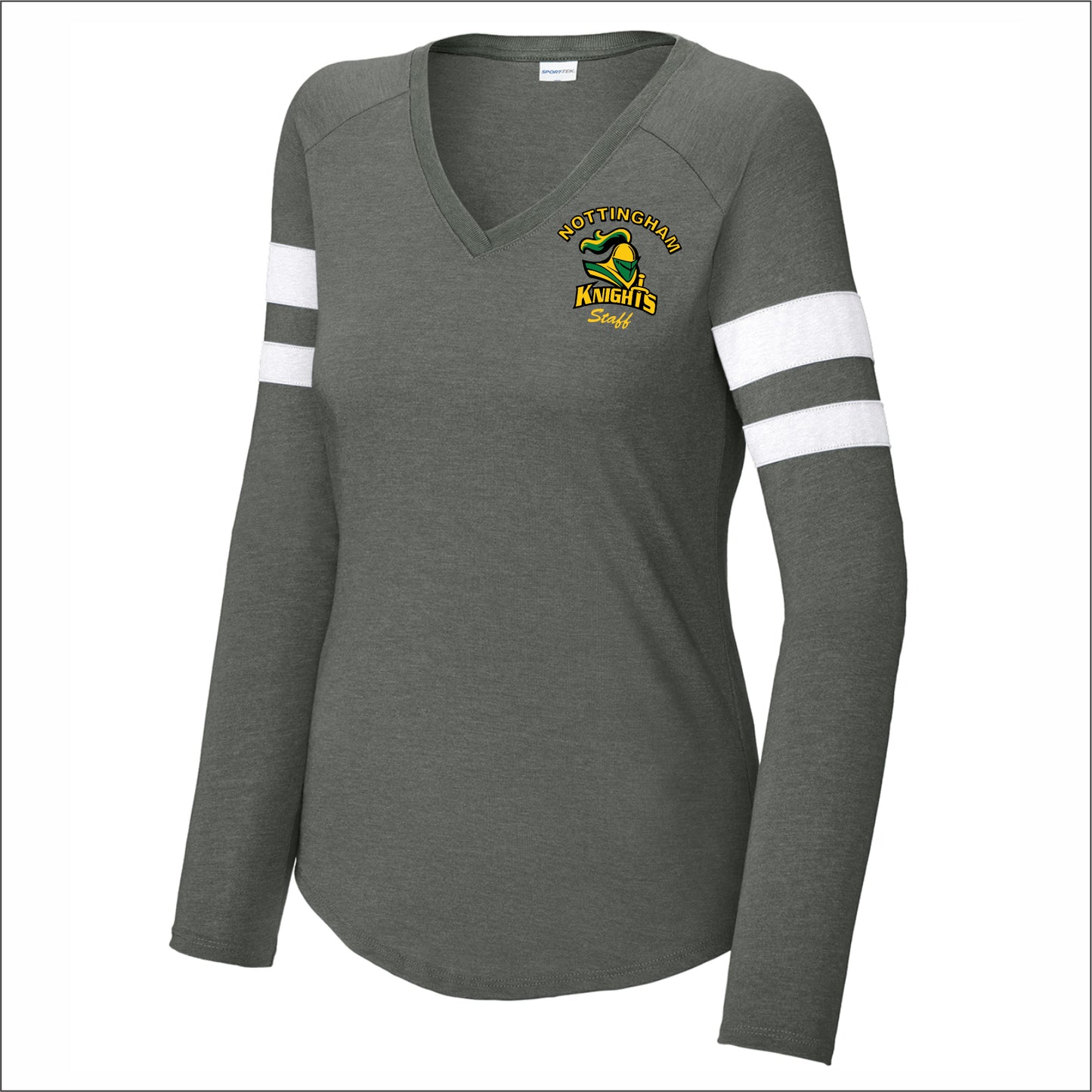 Nottingham Staff Ladies Halftime Stripe Long Sleeve V-Neck Tee