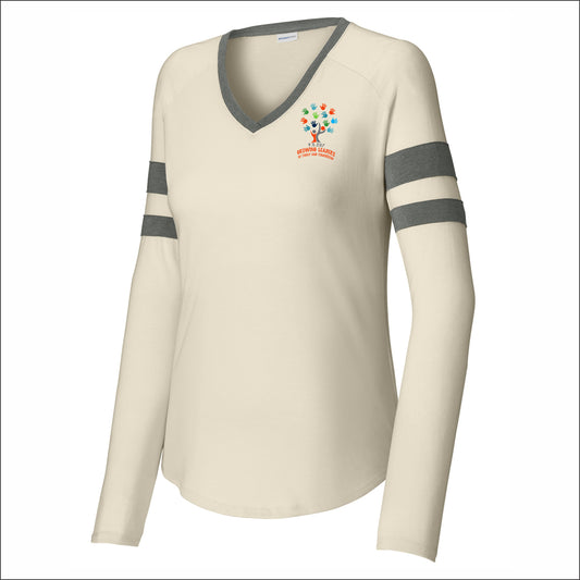 PS 207 Ladies Halftime Stripe Long Sleeve V-Neck Tee