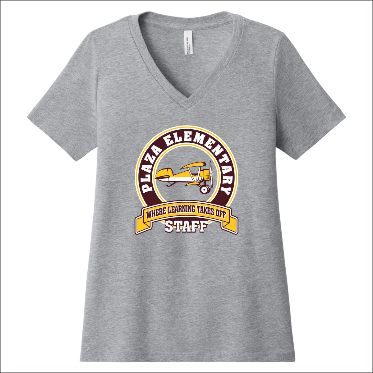 Plaza Elem Staff Ladies Relaxed Heather V-Neck Tee