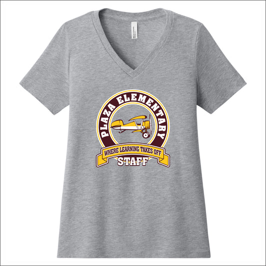 Plaza Elem Staff Ladies Relaxed Heather V-Neck Tee