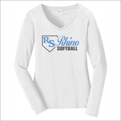 Rhino Softball Ladies Long Sleeve Fan Favorite V-Neck Tee - Design B