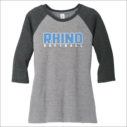 Rhino Softball Ladies Tri-Blend 3/4 Sleeve Raglan Tee