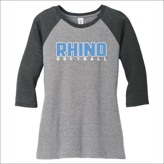 Rhino Softball Ladies Tri-Blend 3/4 Sleeve Raglan Tee