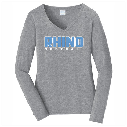 Rhino Softball Ladies Long Sleeve Fan Favorite V-Neck Tee - Design A