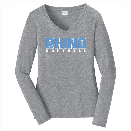 Rhino Softball Ladies Long Sleeve Fan Favorite V-Neck Tee - Design A