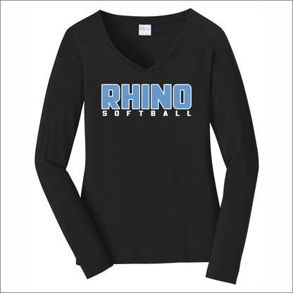 Rhino Softball Ladies Long Sleeve Fan Favorite V-Neck Tee - Design A