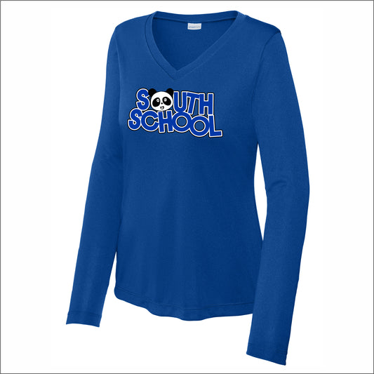 South School Staff Ladies Long Sleeve V-Neck Performance Tee