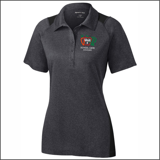 Unit 5 Food Service MANAGER Ladies Heather Colorblock Polo Shirt - FREE OPT