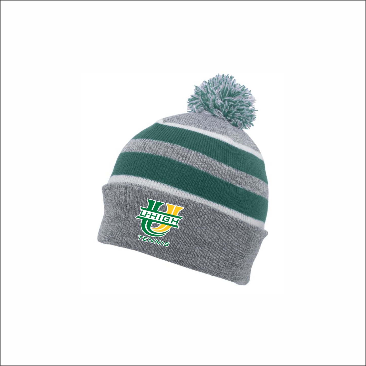 U-High Boys Tennis Knit Fold Over Pom-Pom Beanie