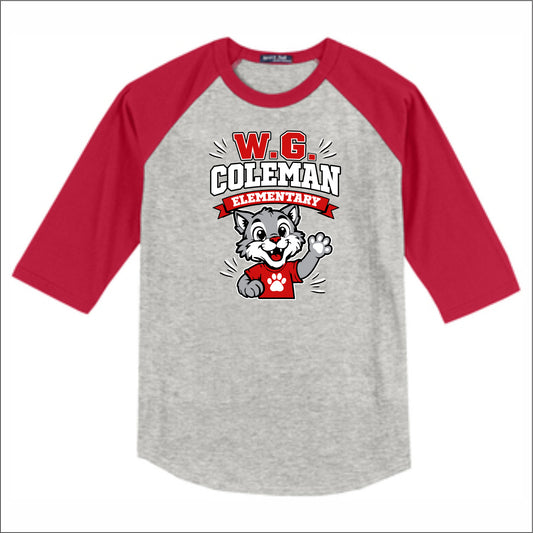 WG Coleman Elementary 3/4 Sleeve Baseball T-shirt